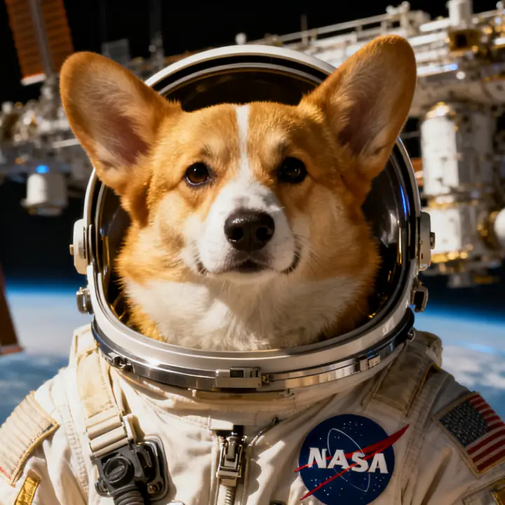 Astronaut pet portrait example generated with PawDressed