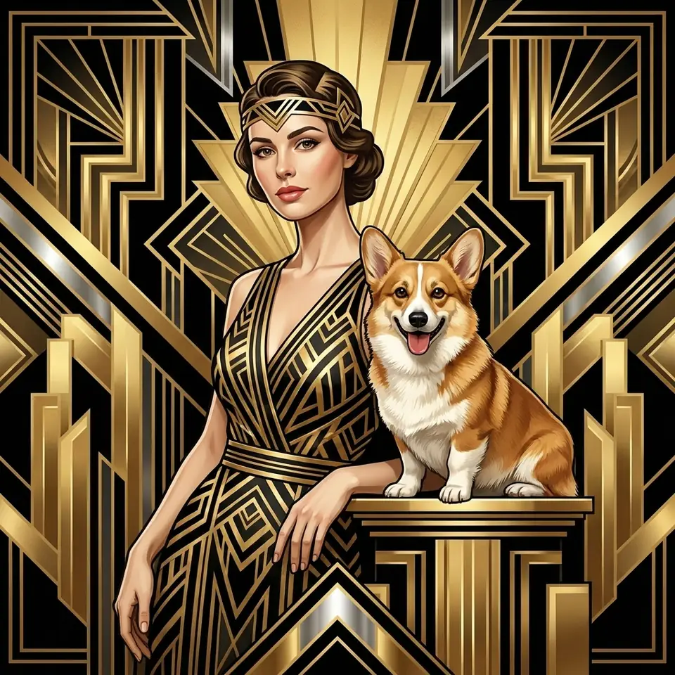 Art Deco human and pet portrait style preview