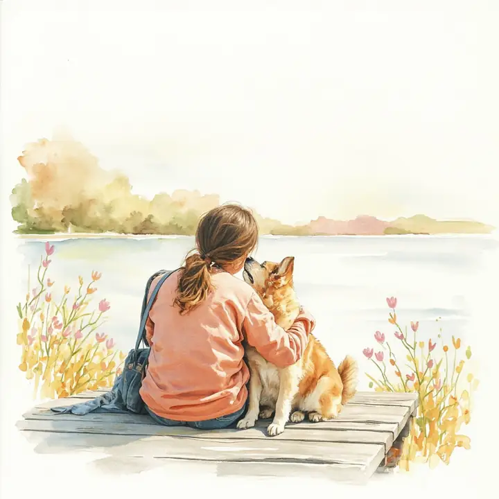 Watercolor human and pet portrait example